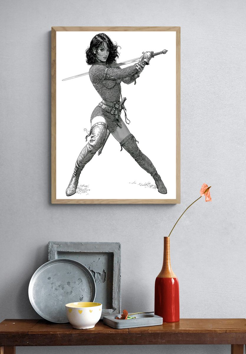 Sword Warrior Illustration Poster. — room view 3