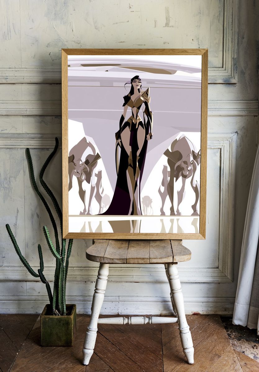 Futuristic Warrior Queen Illustration Poster. — room view 1