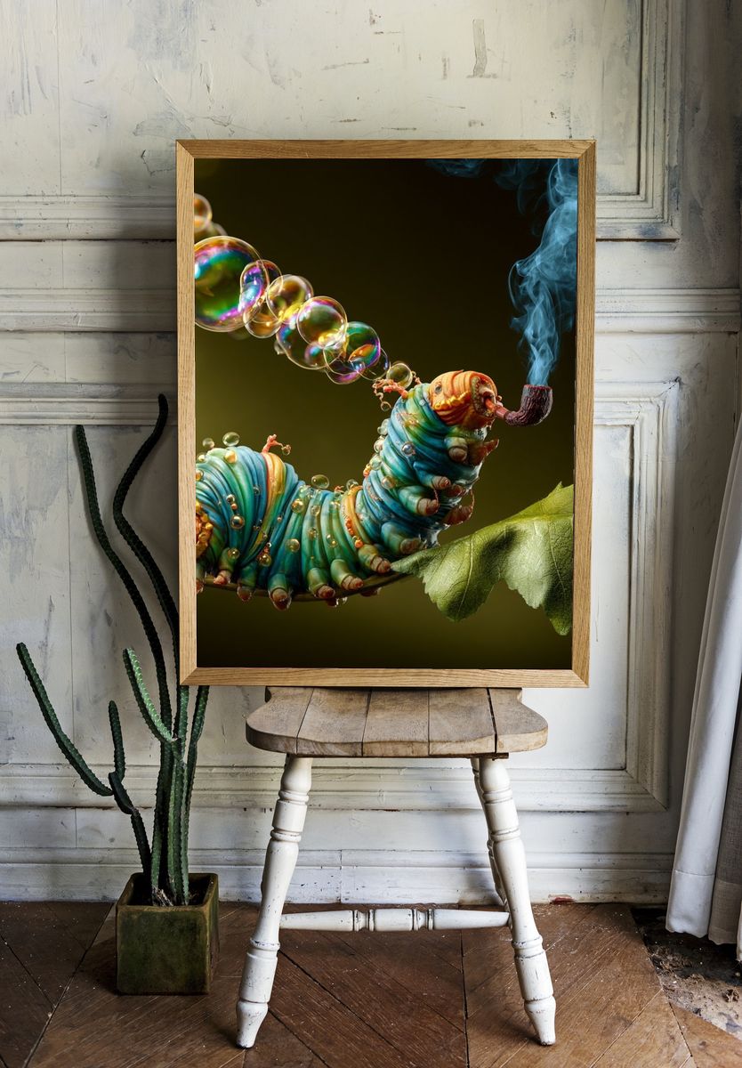 Surreal Caterpillar Smoke Poster. room preview
