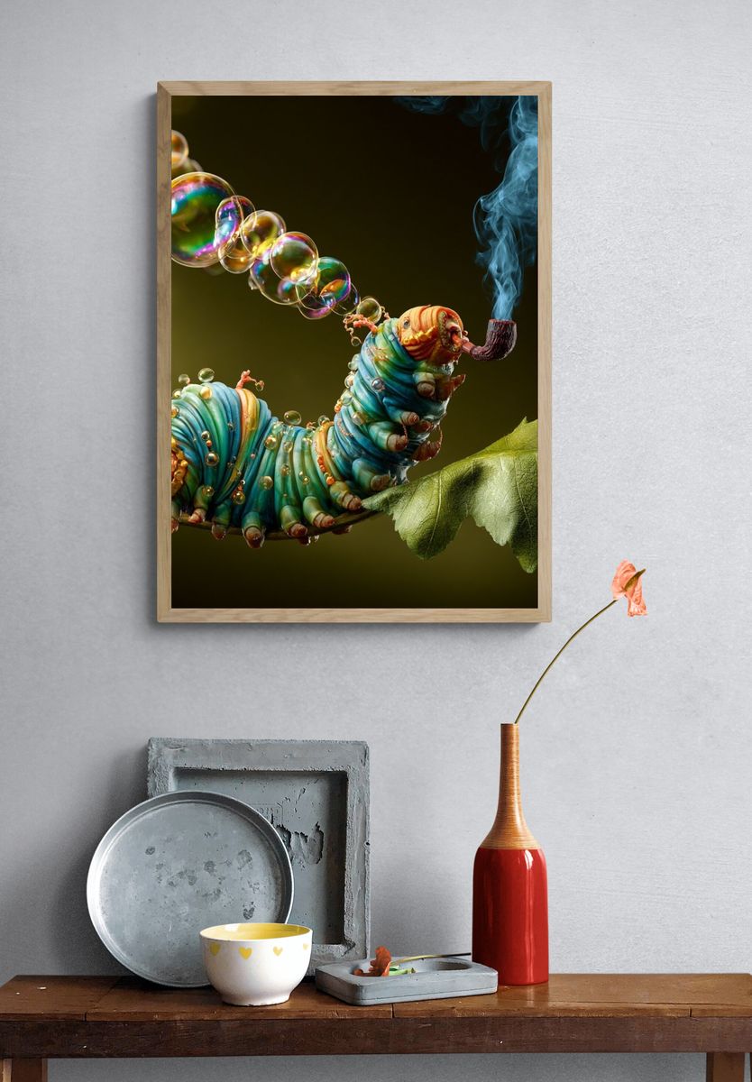 Surreal Caterpillar Smoke Poster. — room view 3