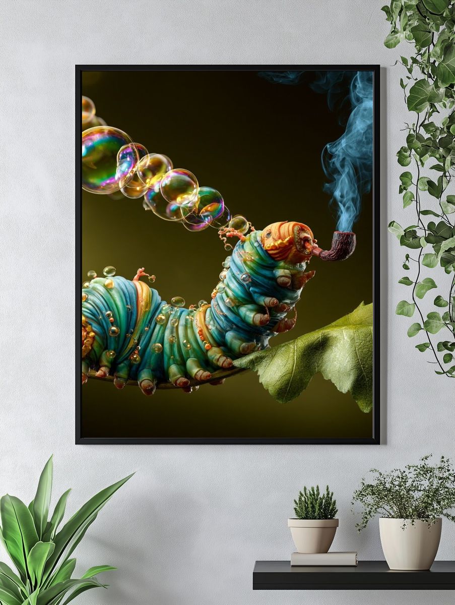 Surreal Caterpillar Smoke Poster. — room view 4