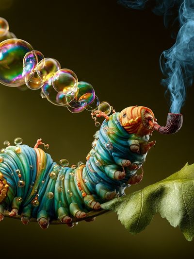 Surreal Caterpillar Smoke Poster.