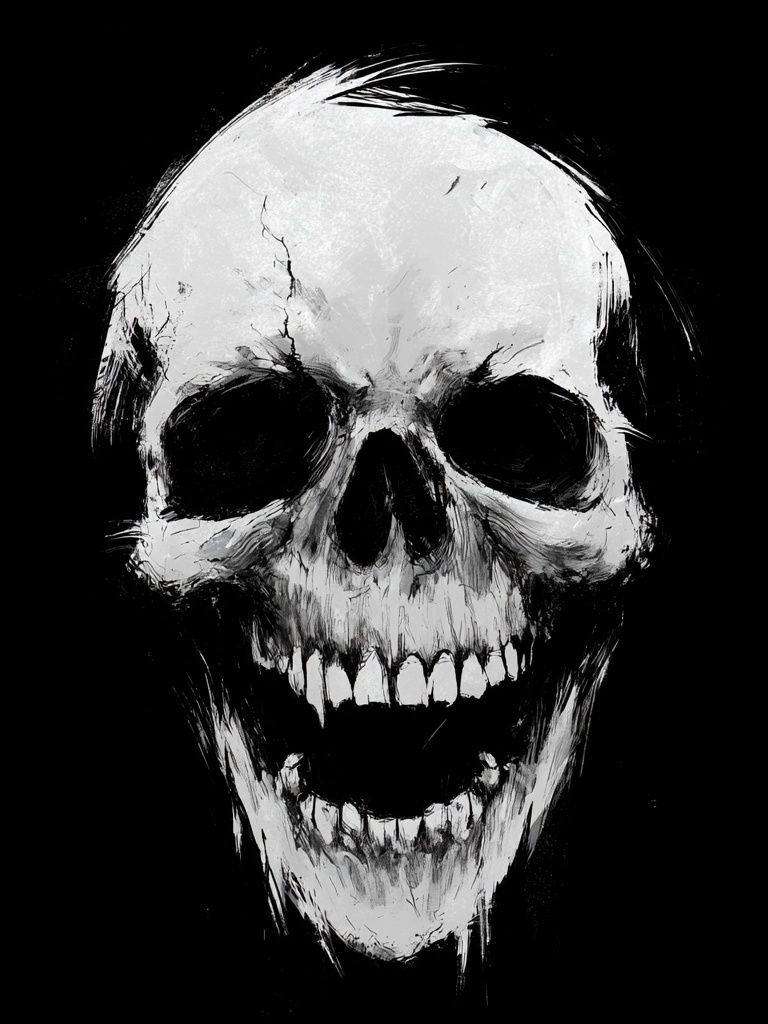 Grinning Skull Black-White Poster. poster — illustration art