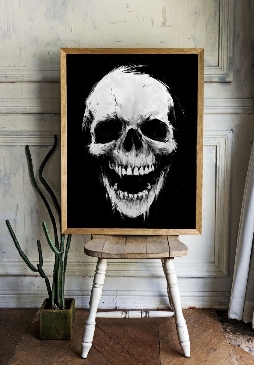 Grinning Skull Black-White Poster. room preview