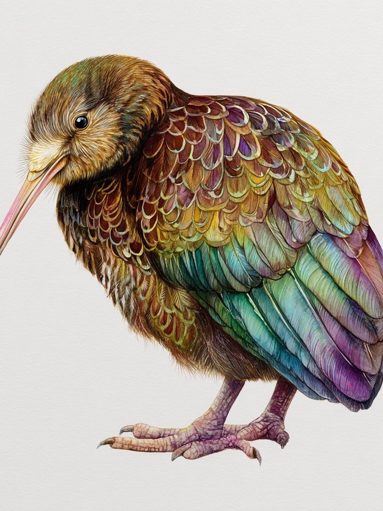 Rainbow Kiwi Watercolor Print. poster detail