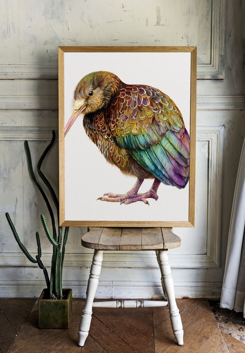 Rainbow Kiwi Watercolor Print. — room view 1
