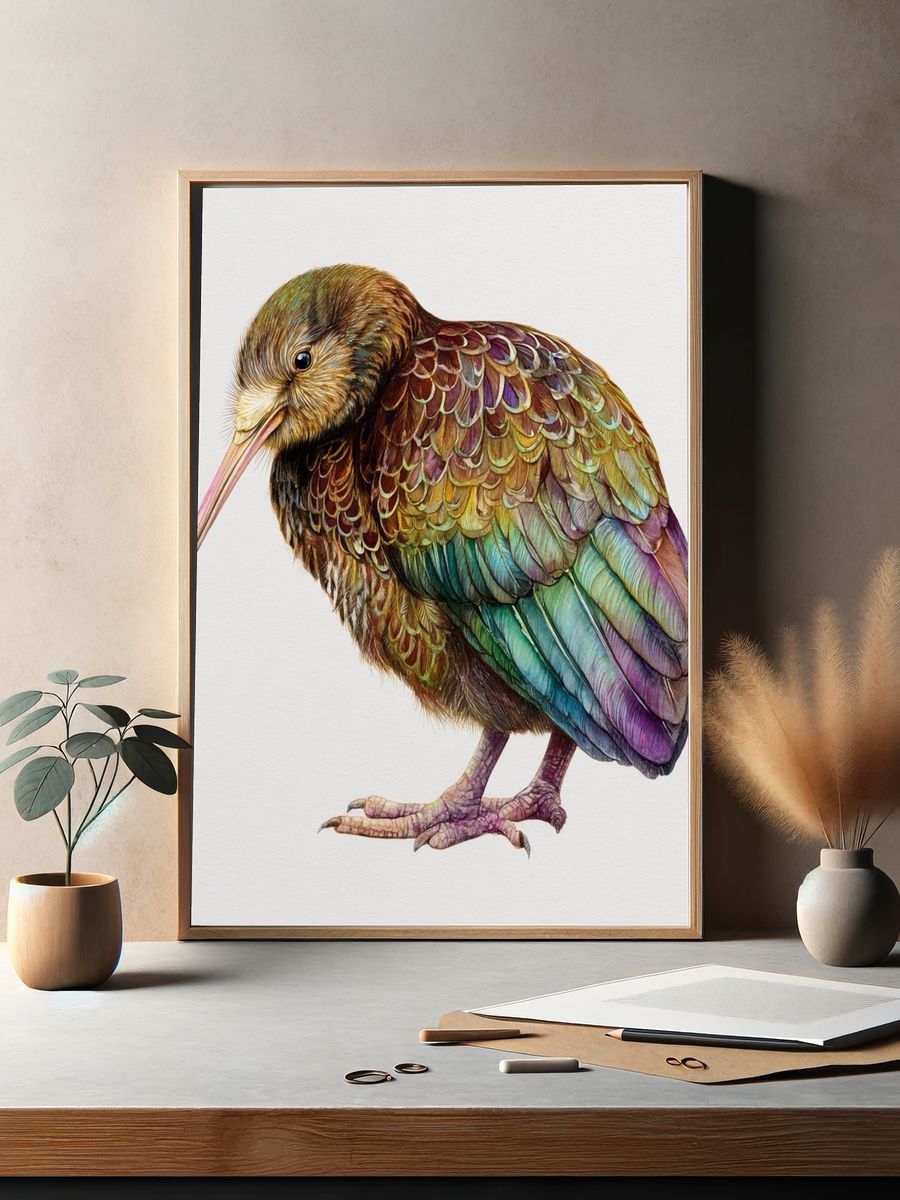 Rainbow Kiwi Watercolor Print. — room view 2
