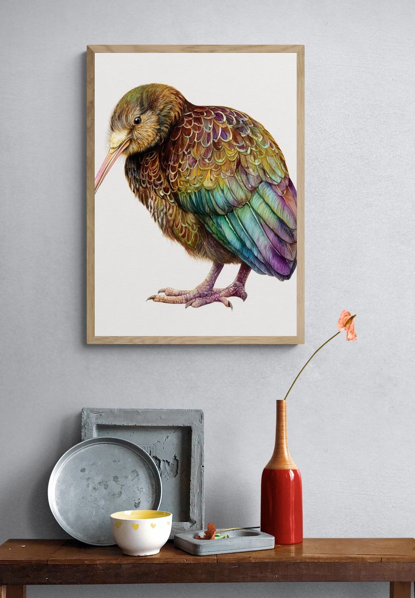 Rainbow Kiwi Watercolor Print. — room view 3