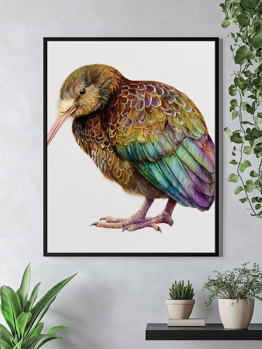 Rainbow Kiwi Watercolor Print. — room view 4