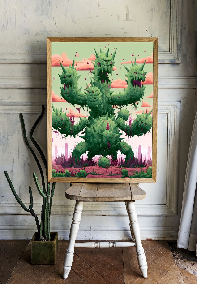 Cactus Monster Desert Print. room preview