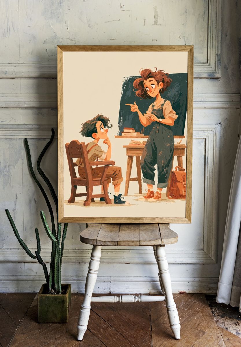 Teacher and Student Illustration Poster. — room view 1