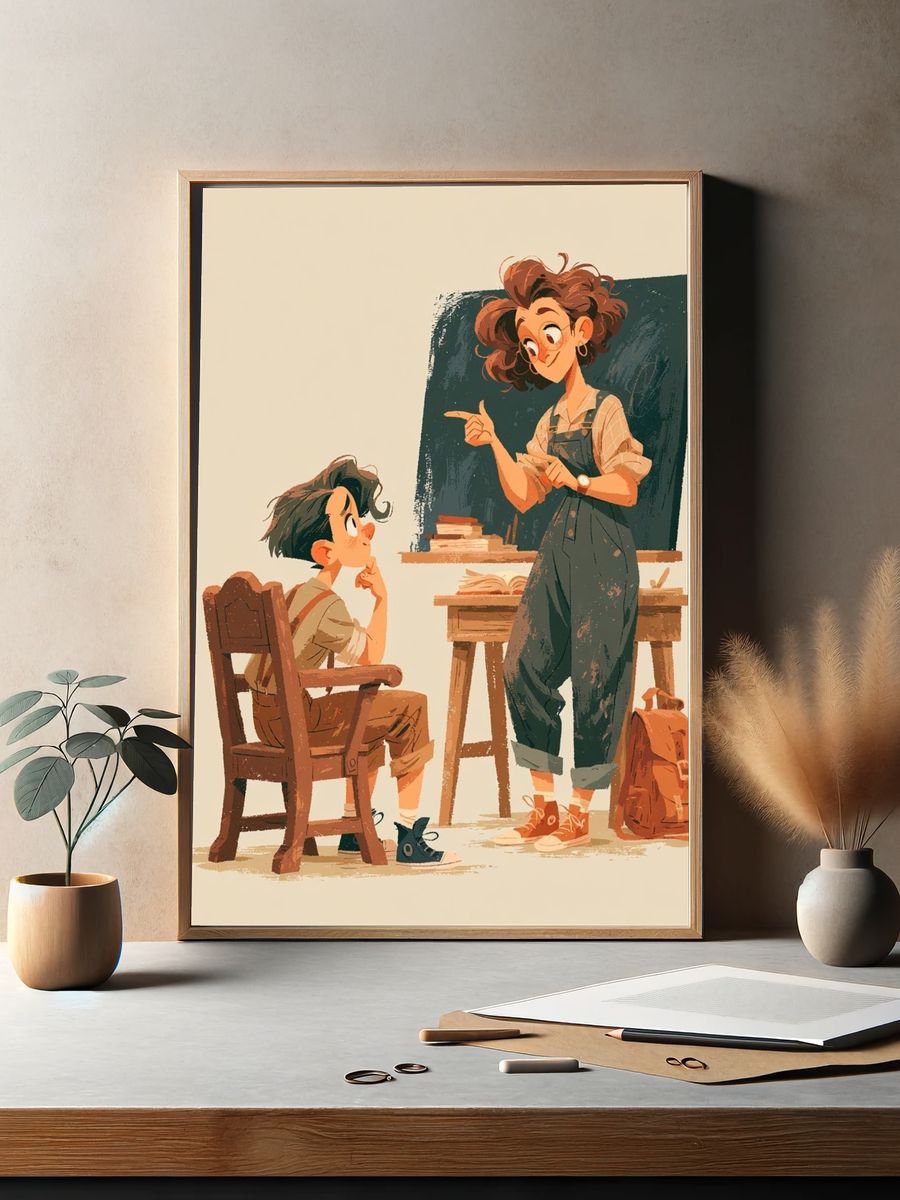 Teacher and Student Illustration Poster. — room view 2