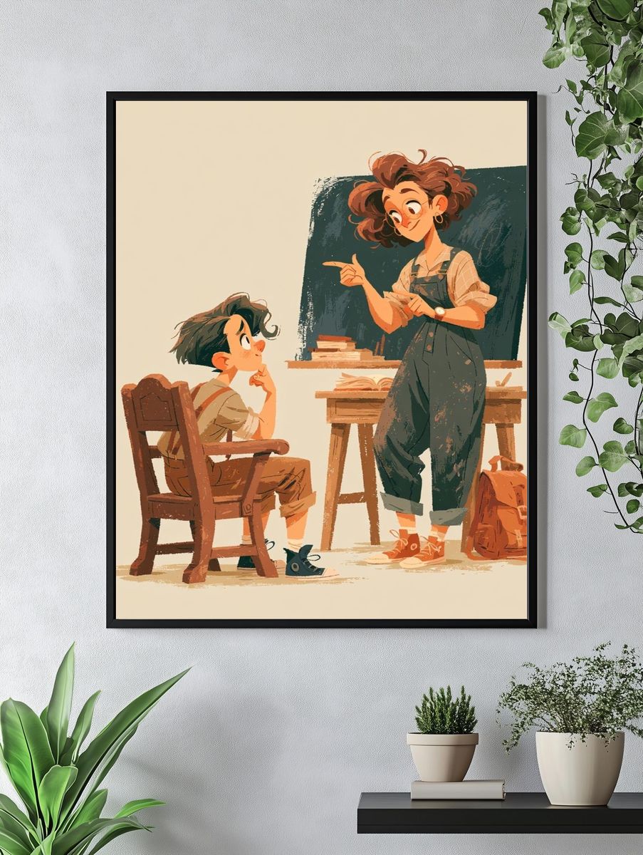 Teacher and Student Illustration Poster. — room view 4