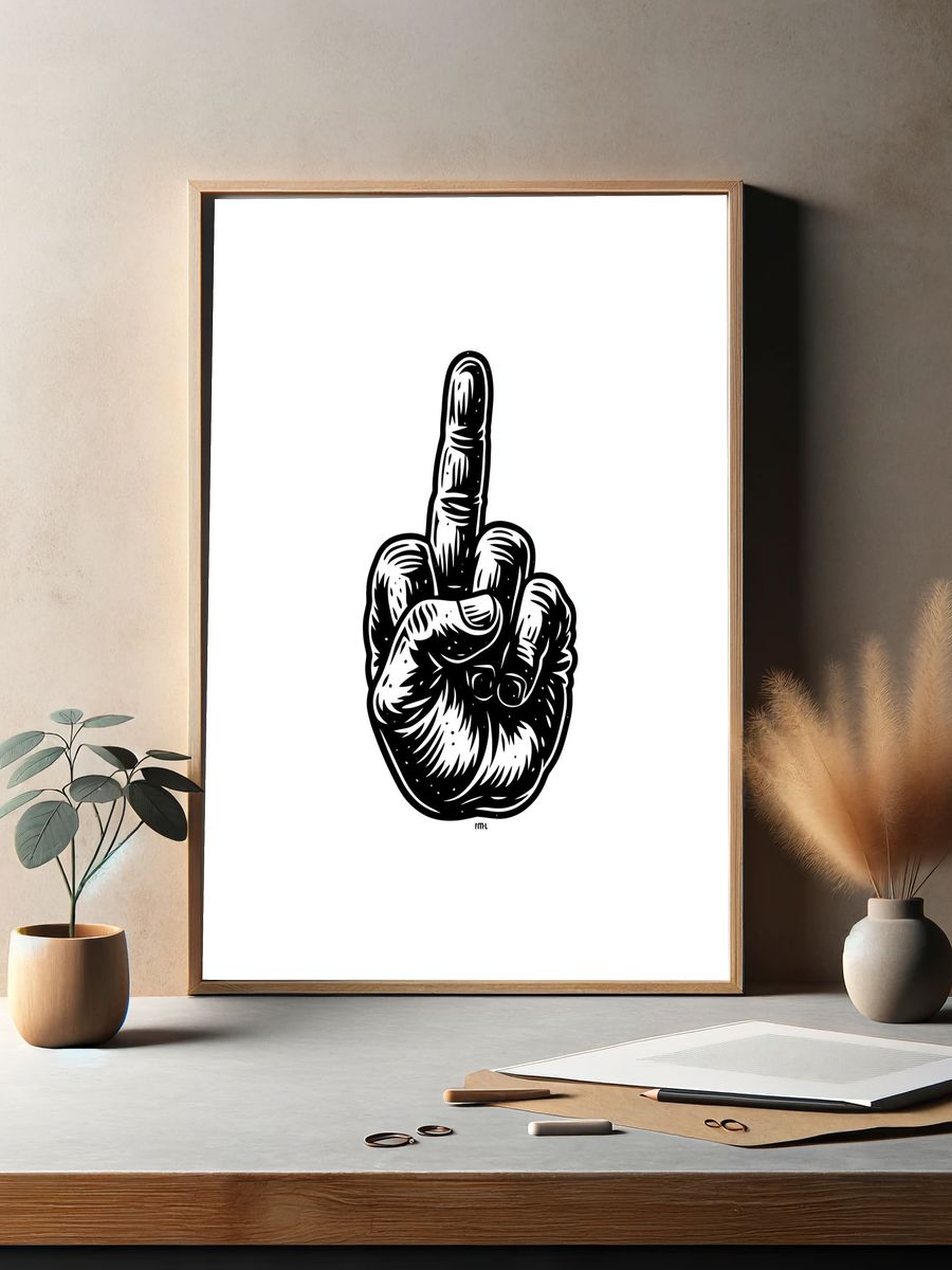 Middle Finger Hand Line-Art Poster. — room view 2