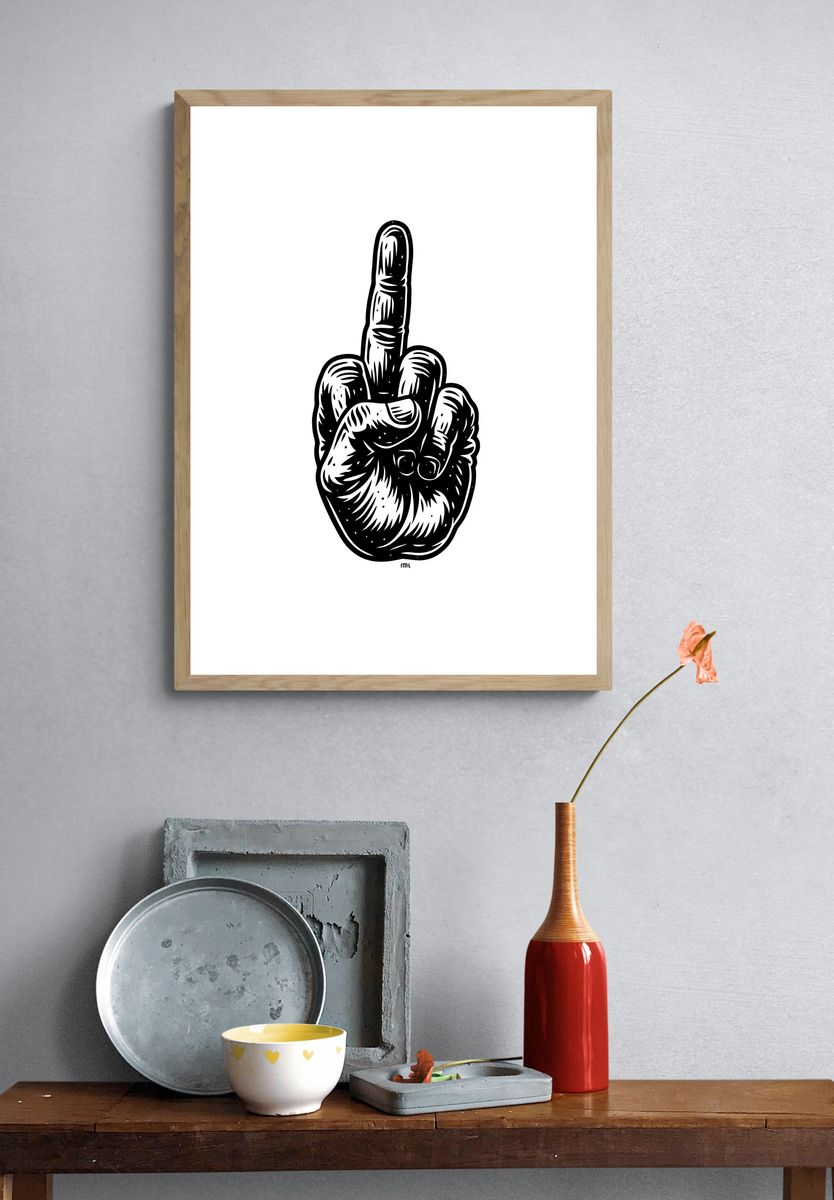 Middle Finger Hand Line-Art Poster. — room view 3
