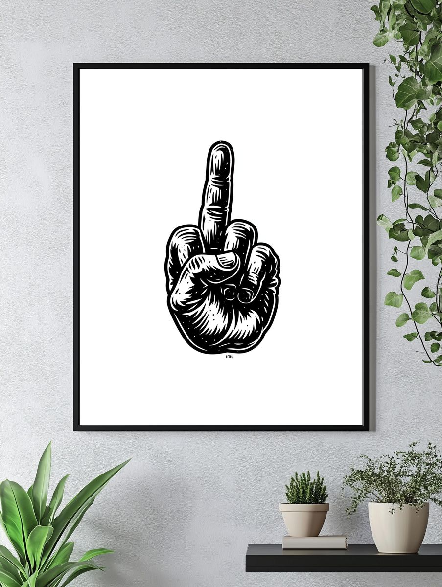 Middle Finger Hand Line-Art Poster. — room view 4