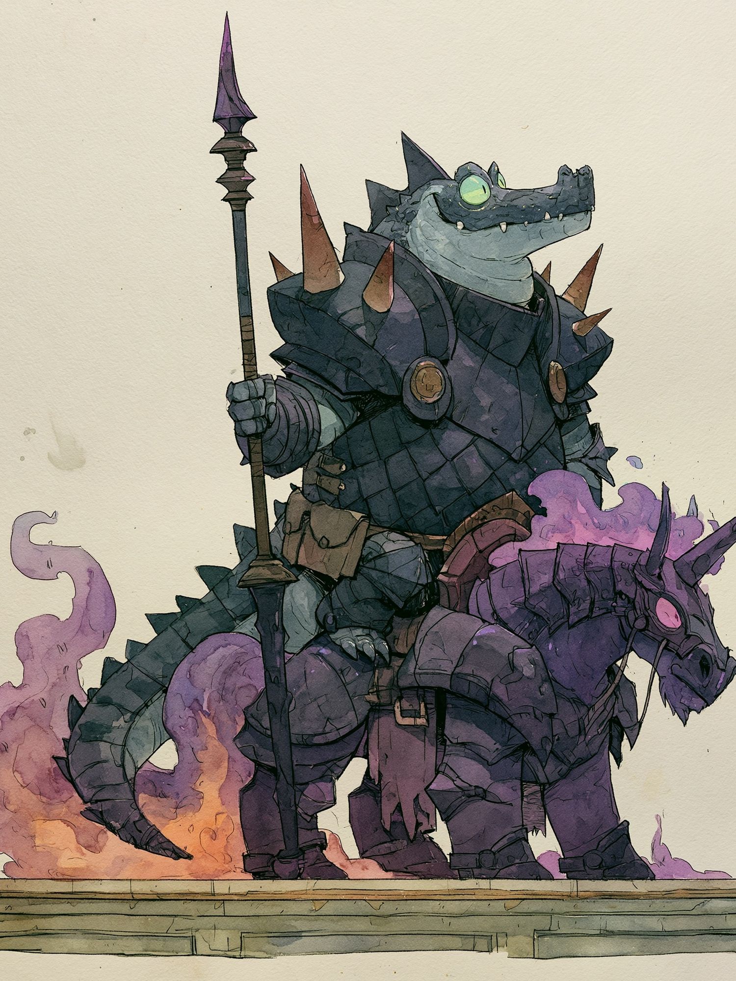 Armored Crocodile Knight Print. poster — illustration art