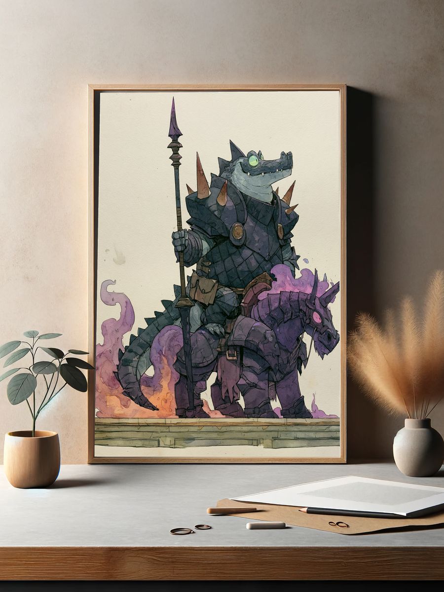 Armored Crocodile Knight Print. — room view 2