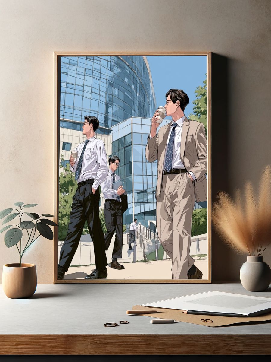 Businessmen City Walk Illustration Poster. — room view 2