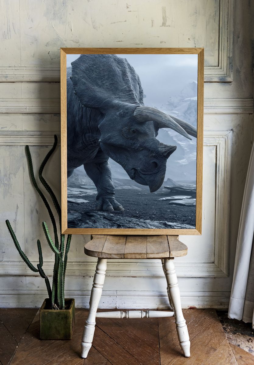 Triceratops in Ice Mist Print. room preview