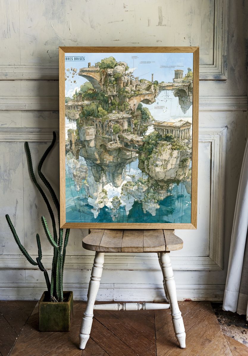 Floating Ruins Watercolor Print. — room view 1