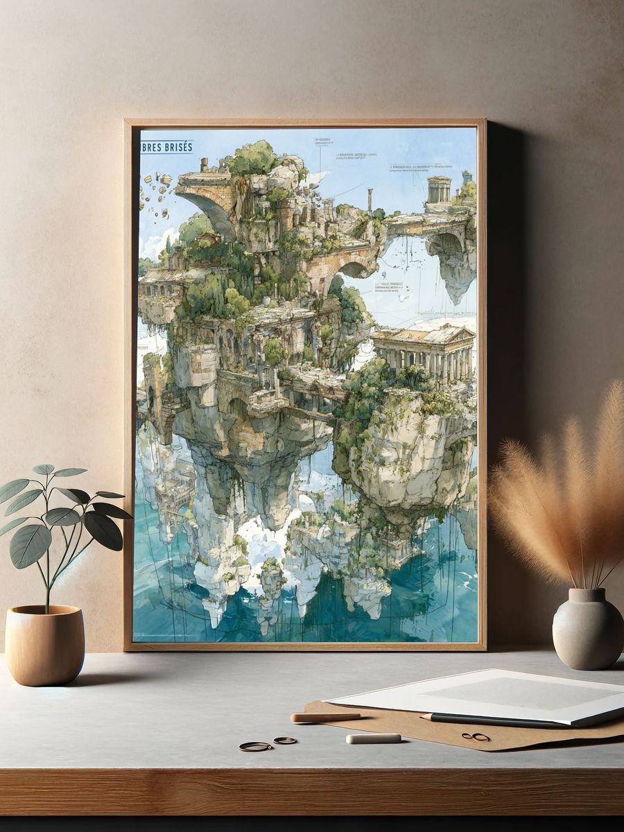 Floating Ruins Watercolor Print. — room view 2