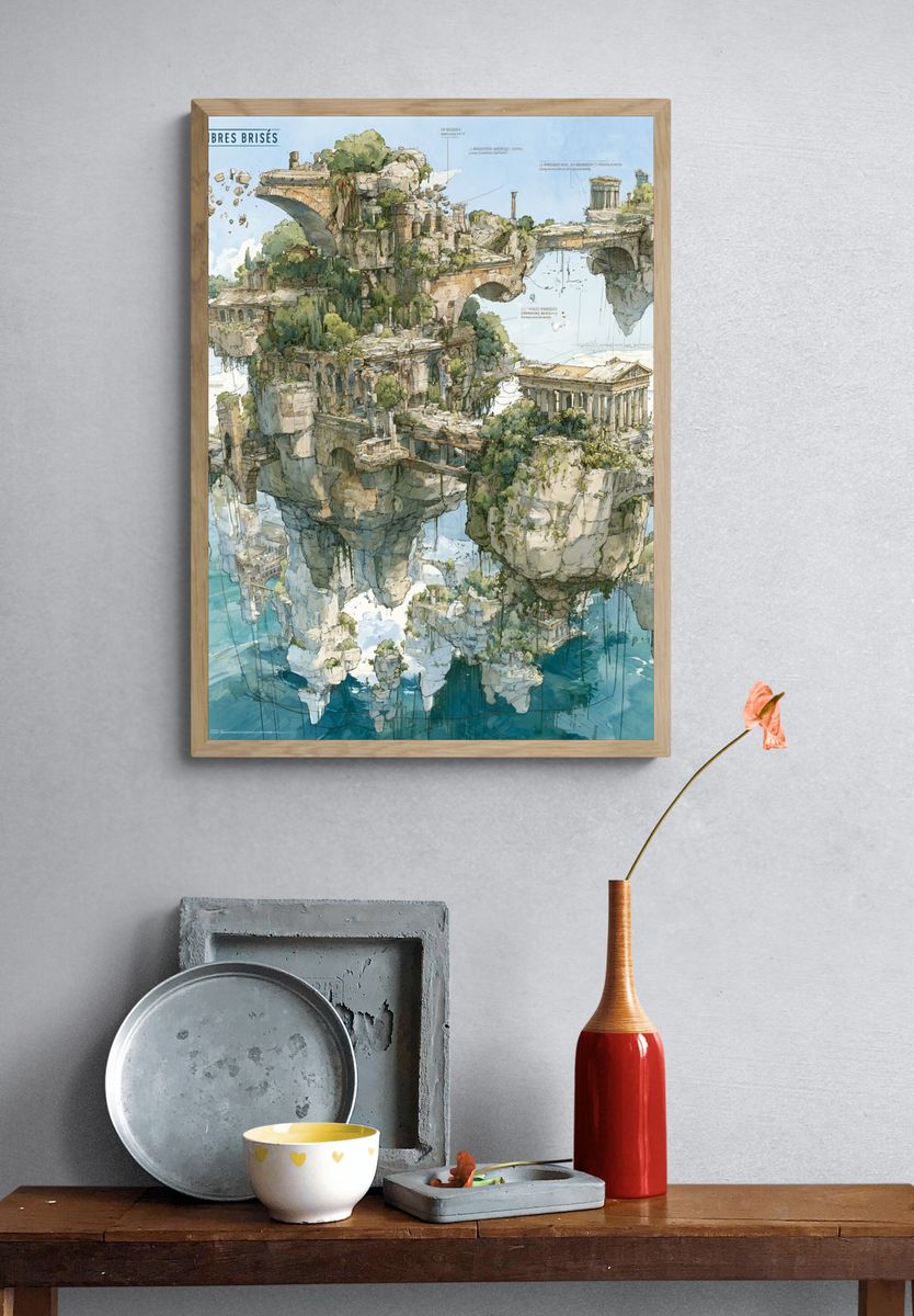 Floating Ruins Watercolor Print. — room view 3