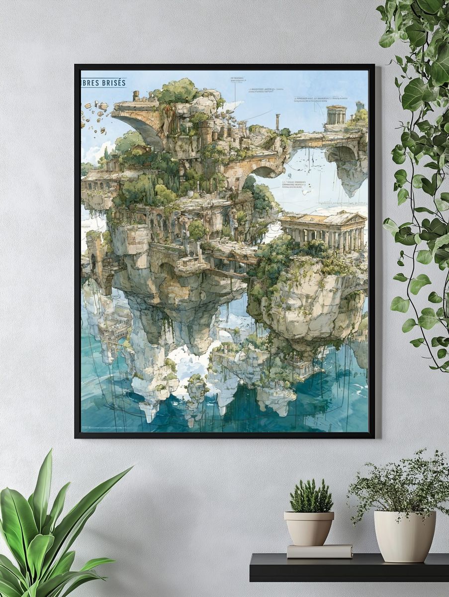 Floating Ruins Watercolor Print. — room view 4