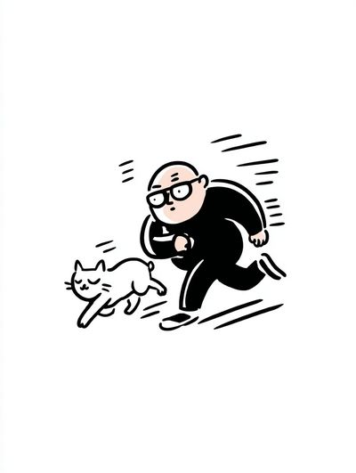 Running Man and Cat Cartoon Print. poster
