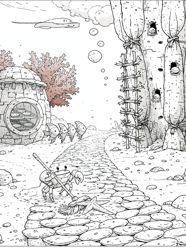 Underwater Village Illustration Poster. poster — illustration art