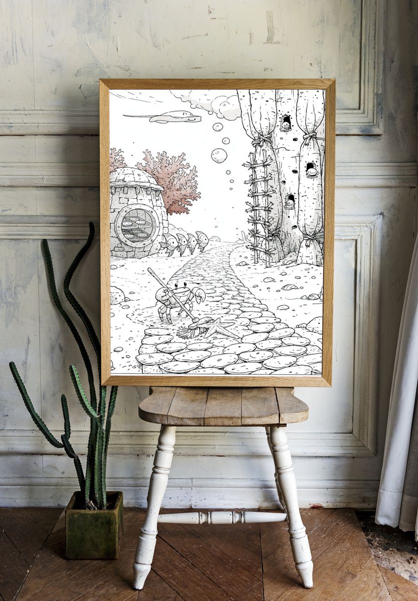 Underwater Village Illustration Poster. room preview