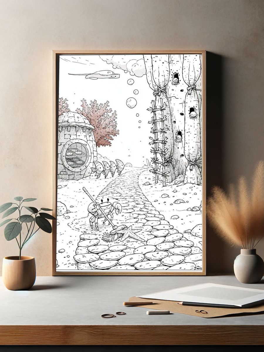 Underwater Village Illustration Poster. — room view 2