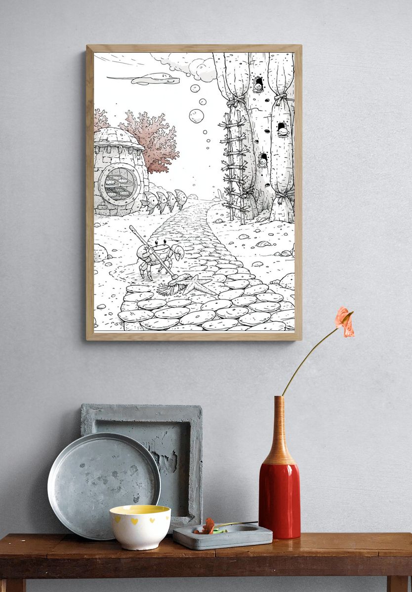 Underwater Village Illustration Poster. — room view 3