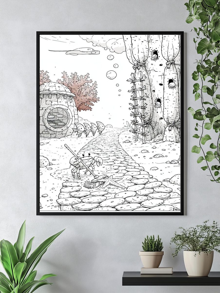 Underwater Village Illustration Poster. — room view 4