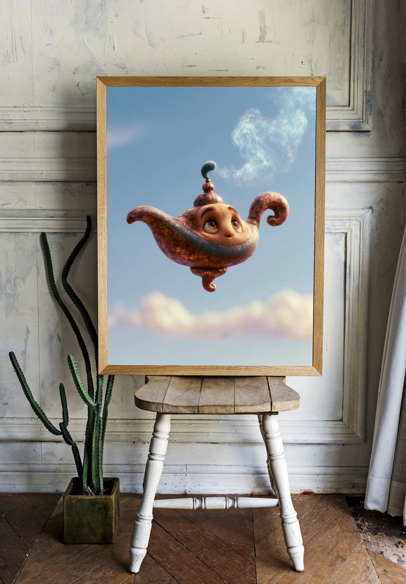 Floating Genie Lamp Illustration Poster. room preview