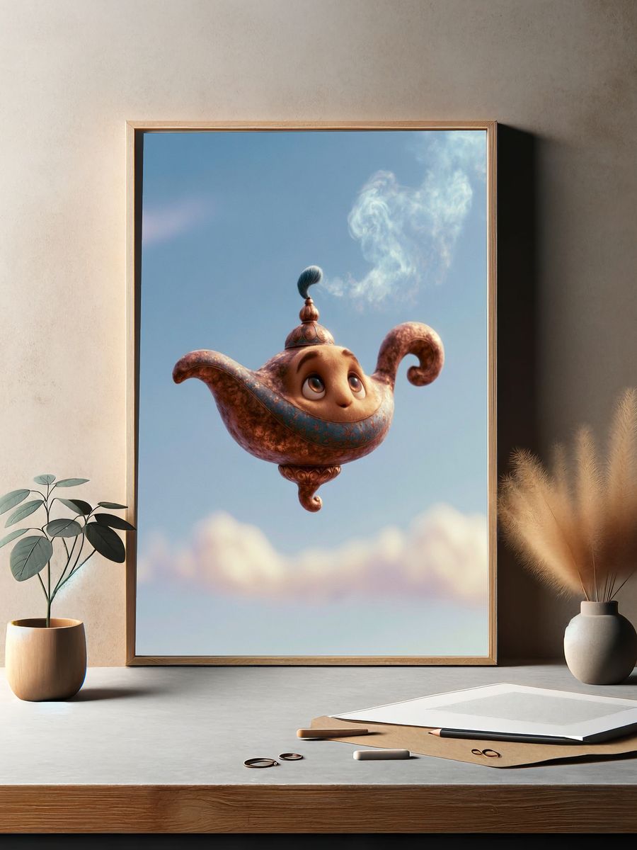 Floating Genie Lamp Illustration Poster. — room view 2
