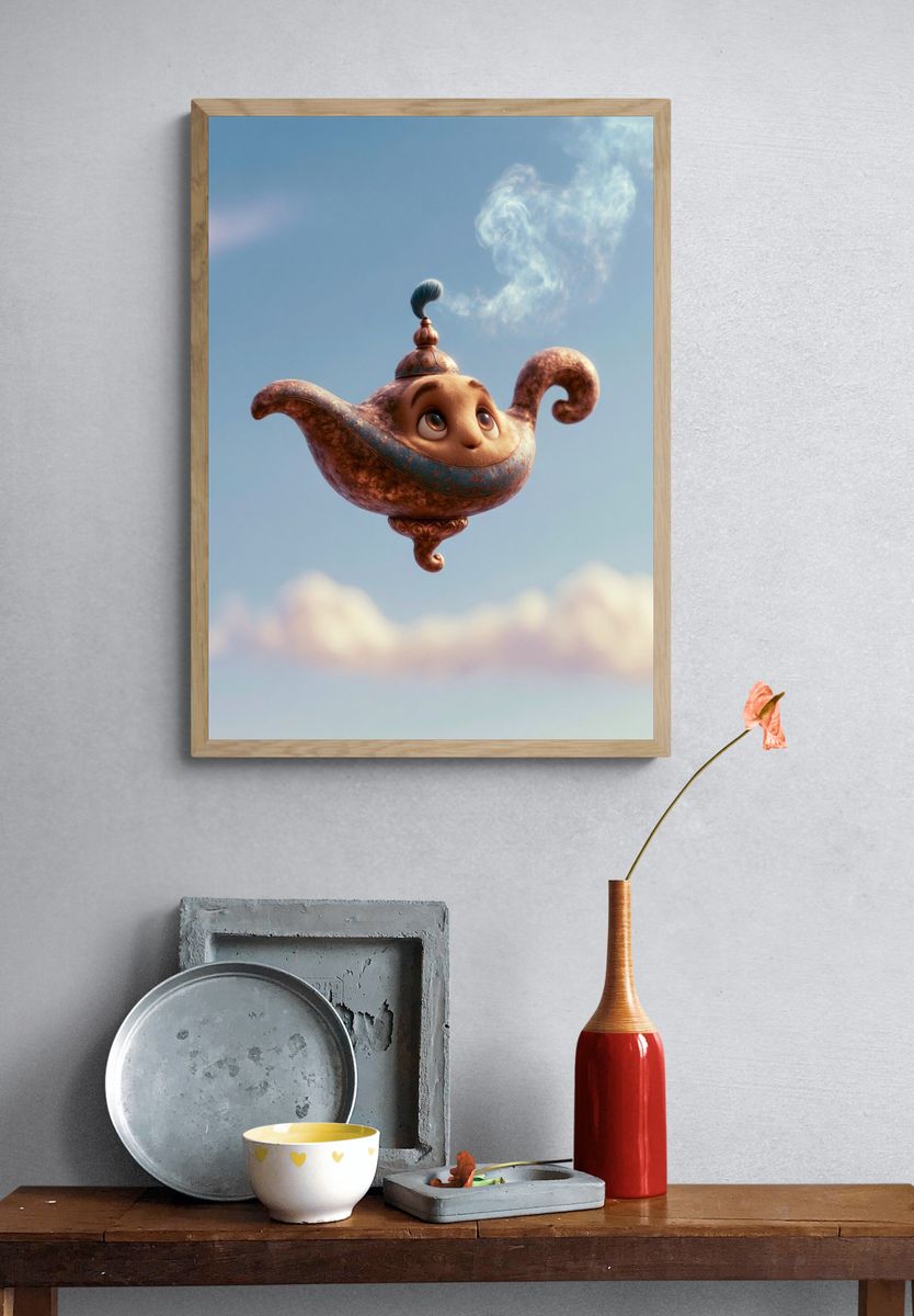 Floating Genie Lamp Illustration Poster. — room view 3