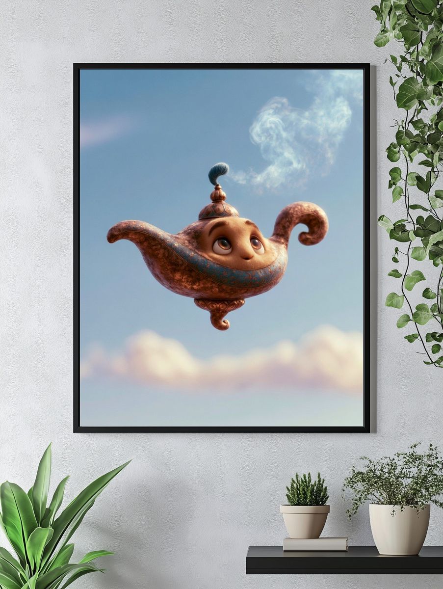 Floating Genie Lamp Illustration Poster. — room view 4