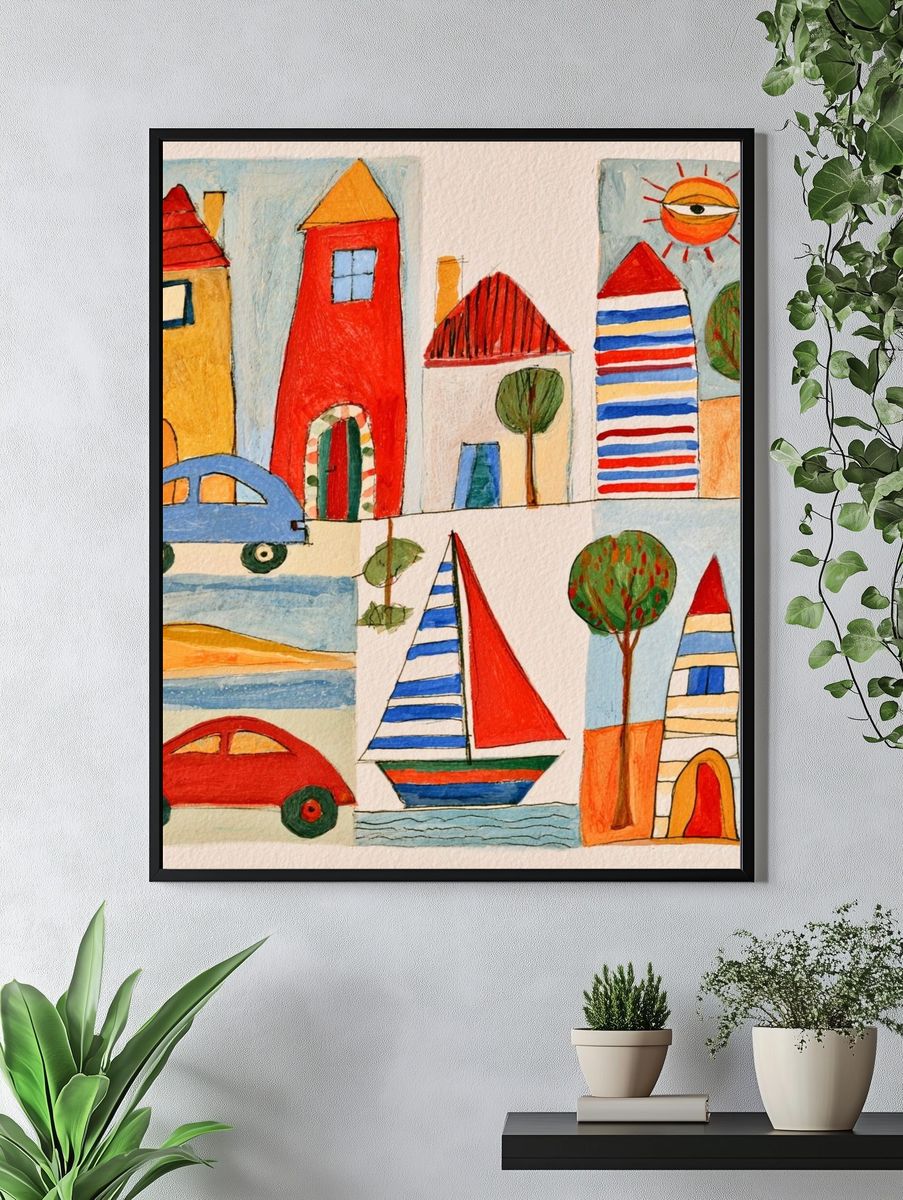 Whimsical Village Watercolor Poster. — room view 4