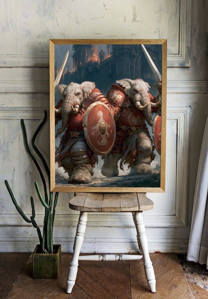 Elephant Warriors Fantasy Illustration Poster. room preview
