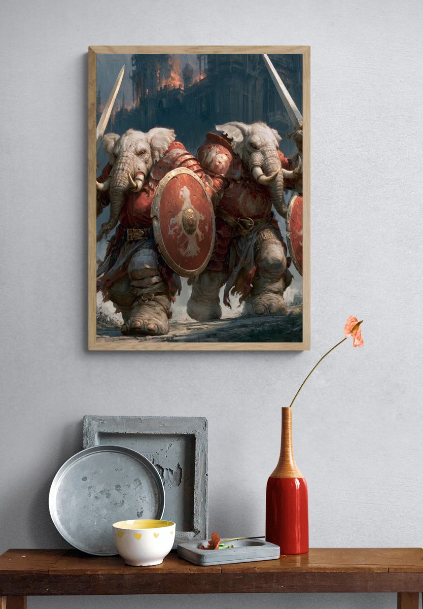 Elephant Warriors Fantasy Illustration Poster. — room view 3