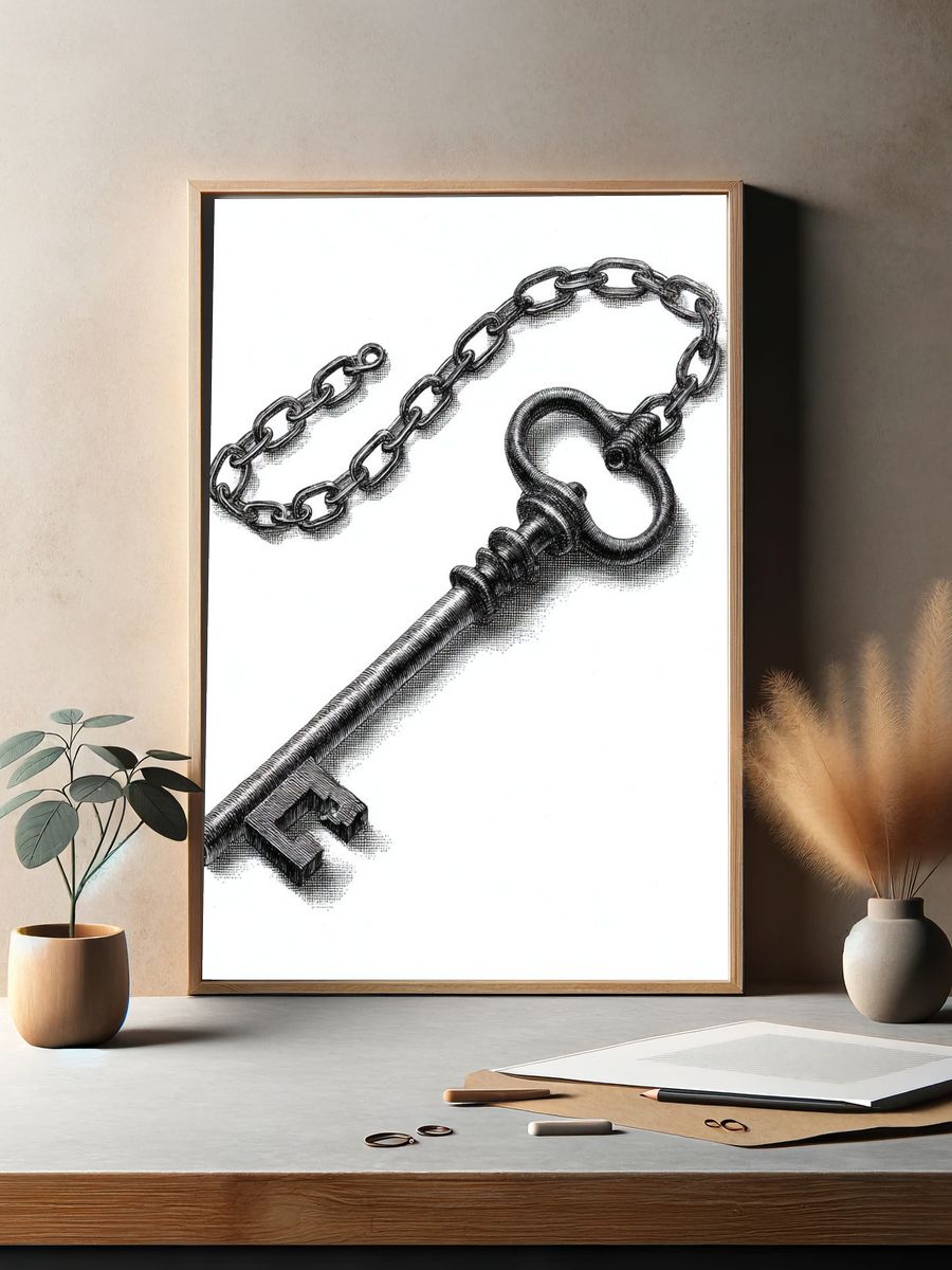 Antique Skeleton Key Illustration Print. — room view 2
