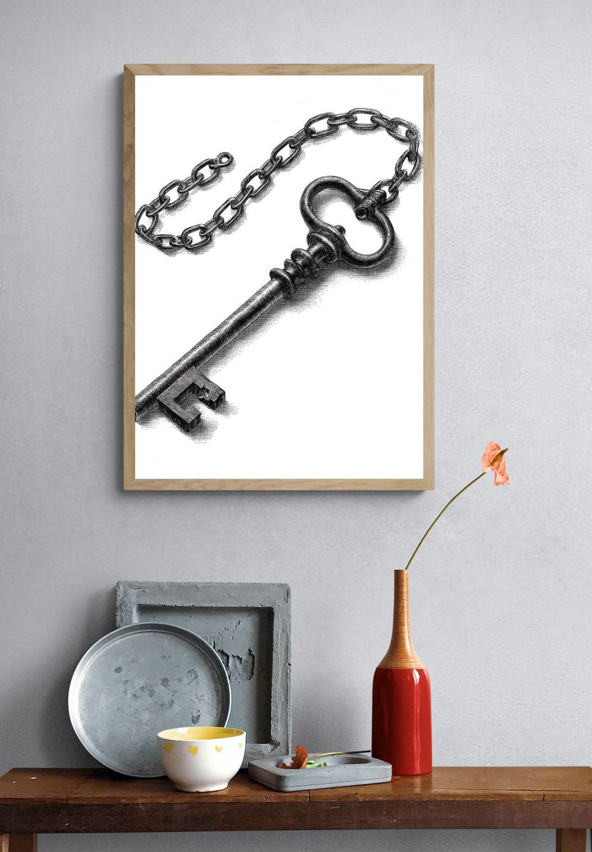 Antique Skeleton Key Illustration Print. — room view 3