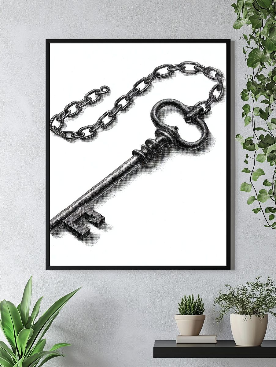 Antique Skeleton Key Illustration Print. — room view 4
