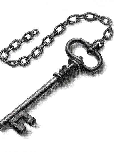 Antique Skeleton Key Illustration Print.