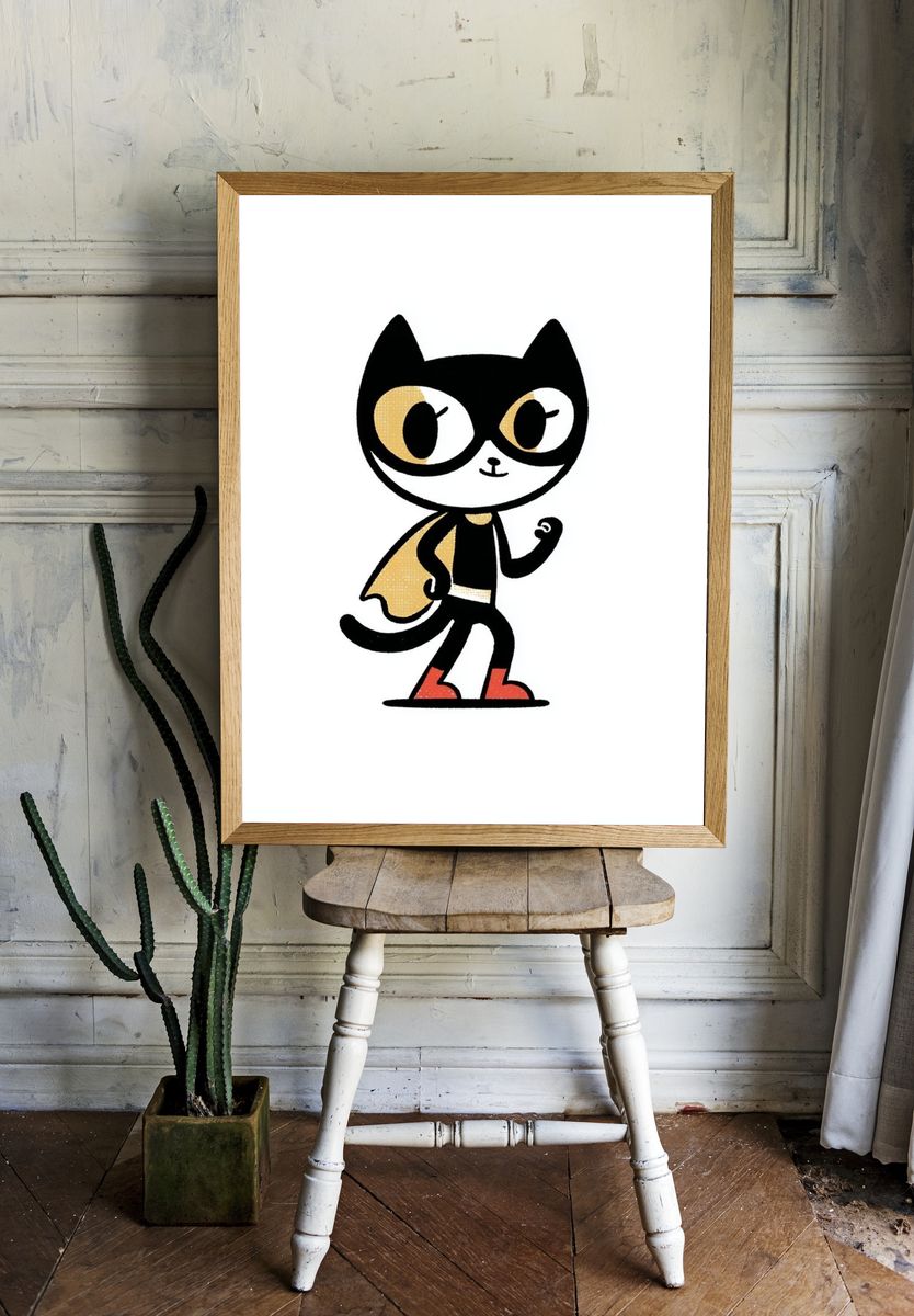 Super Cat Cartoon Print. — room view 1