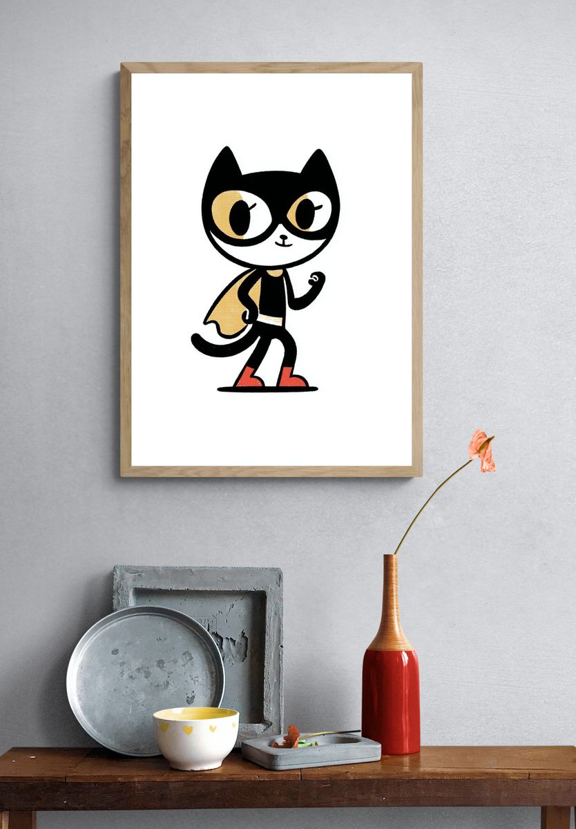 Super Cat Cartoon Print. — room view 3
