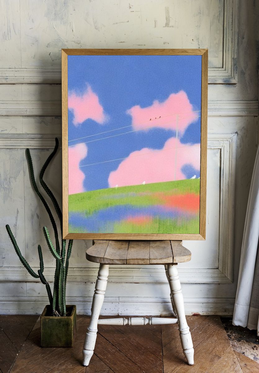 Pastel Cloudscape Illustration Poster. room preview