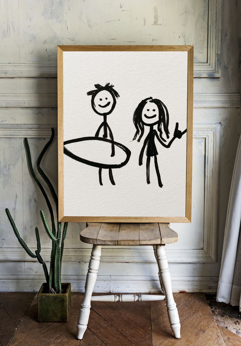 Stick Figure Surfers Illustration Poster. room preview