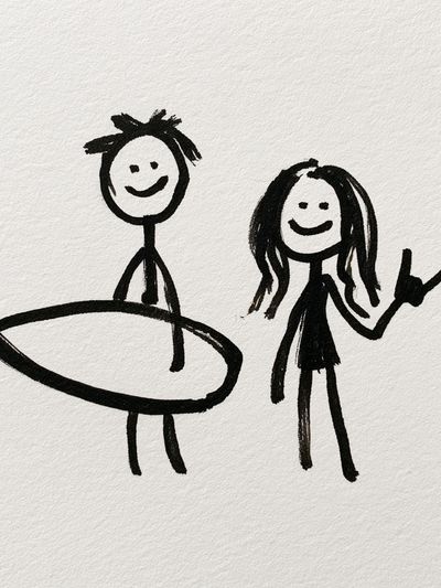 Stick Figure Surfers Illustration Poster.